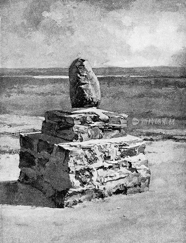 美国北达科他州耶茨堡苏族原住民的直立岩石纪念碑- 19世纪